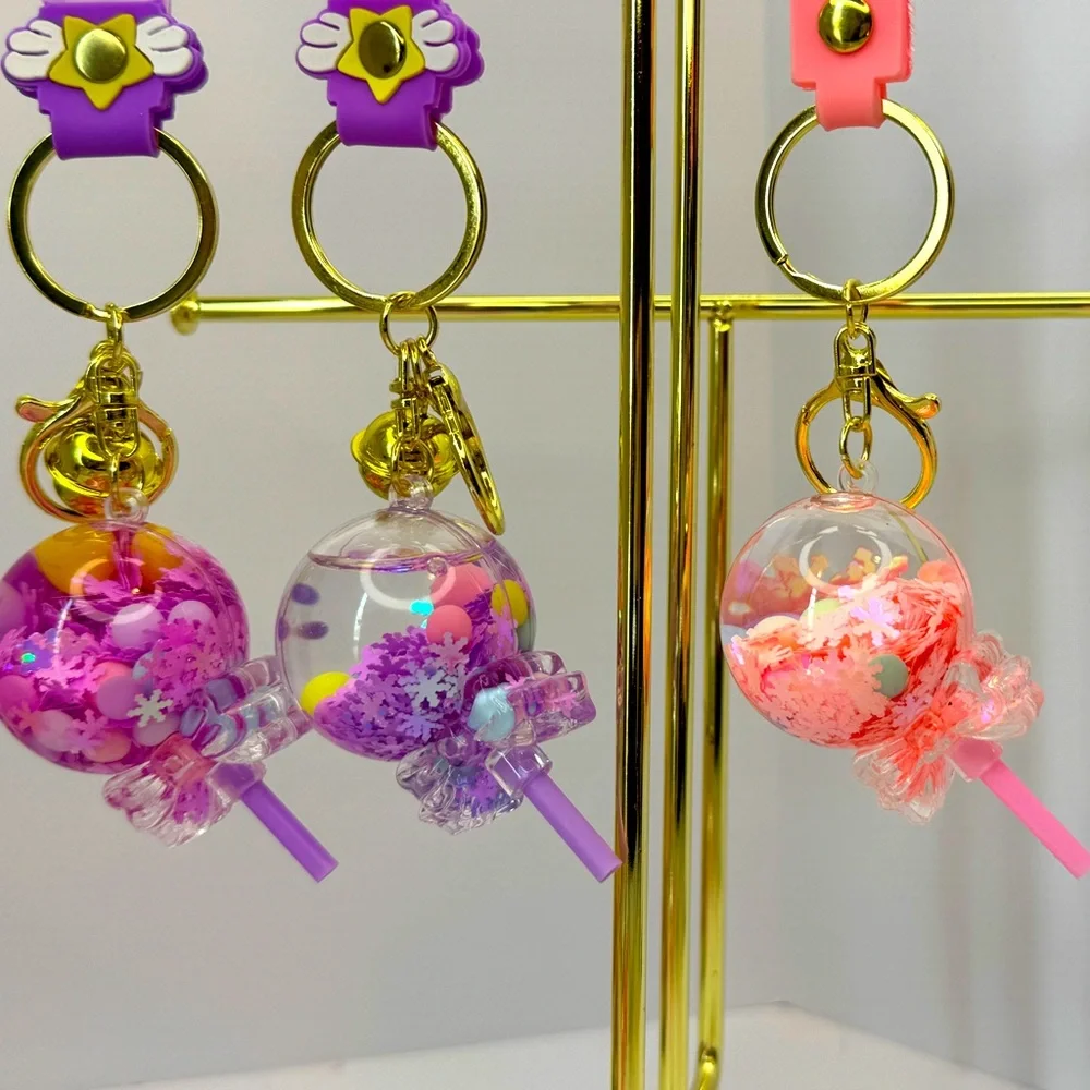 Cute Lollipop and Bear Liquid Sparkle Keychains